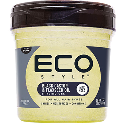 ECOSTYLE STYLING GEL BLACK CASTOR & FLAX SEED 16 OZ(CS/6)