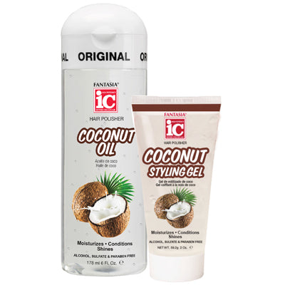 I.C. HAIR POLISHER 6oz COCONUT OIL COMBO W/2oz GEL (CS/6) *