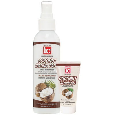 I.C. HAIR POLISHER 6oz COCONUT  CURLING CREAM SPRAY COMBO (CS/6)