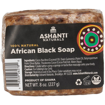 ASHANTI PURE AFRICAN BLACK SOAP 8 OZ FRAGRANCE FREE (CS/24)